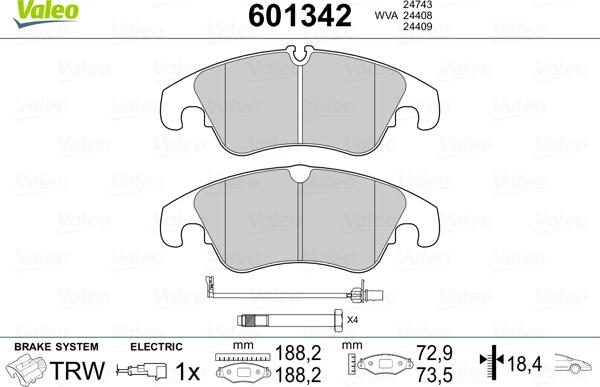 Valeo 601342 - Kit pastiglie freno, Freno a disco autozon.pro