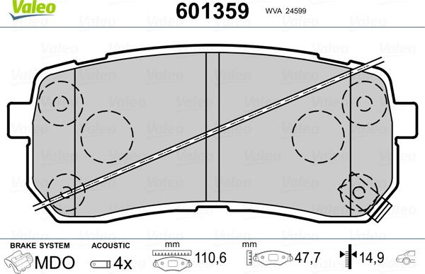 Valeo 601359 - Kit pastiglie freno, Freno a disco autozon.pro