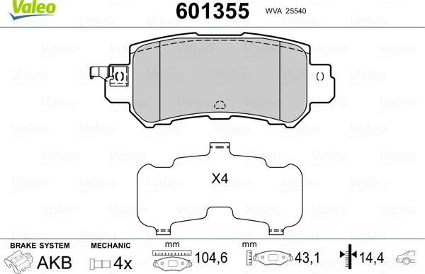 Valeo 601355 - Kit pastiglie freno, Freno a disco autozon.pro