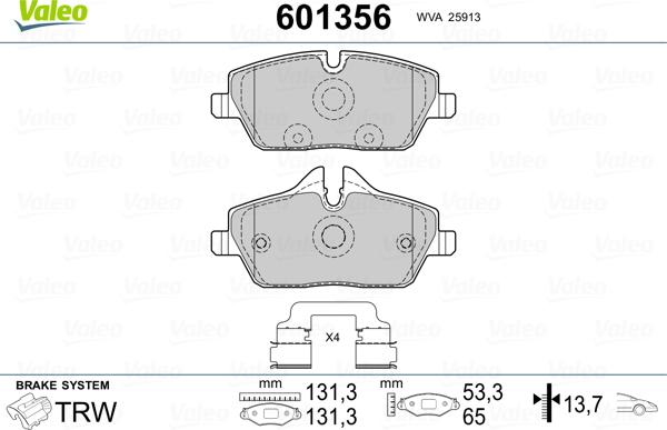 Valeo 601356 - Kit pastiglie freno, Freno a disco autozon.pro