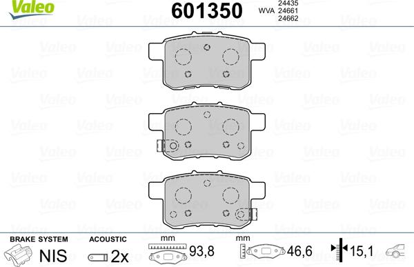 Valeo 601350 - Kit pastiglie freno, Freno a disco autozon.pro