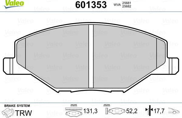 Valeo 601353 - Kit pastiglie freno, Freno a disco autozon.pro