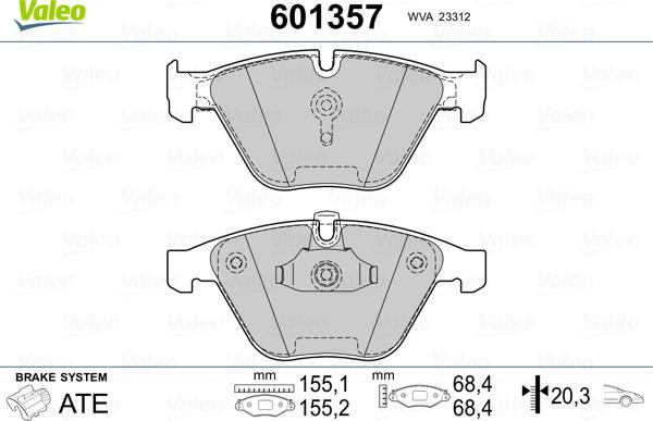 Valeo 601357 - Kit pastiglie freno, Freno a disco autozon.pro