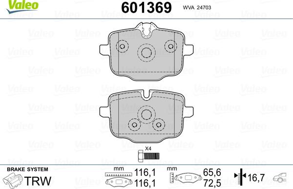 Valeo 601369 - Kit pastiglie freno, Freno a disco autozon.pro