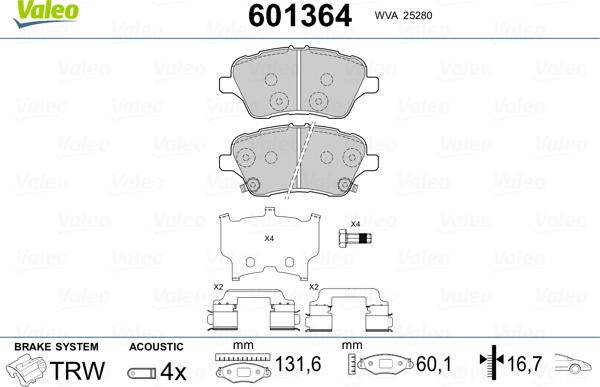 Valeo 601364 - Kit pastiglie freno, Freno a disco autozon.pro