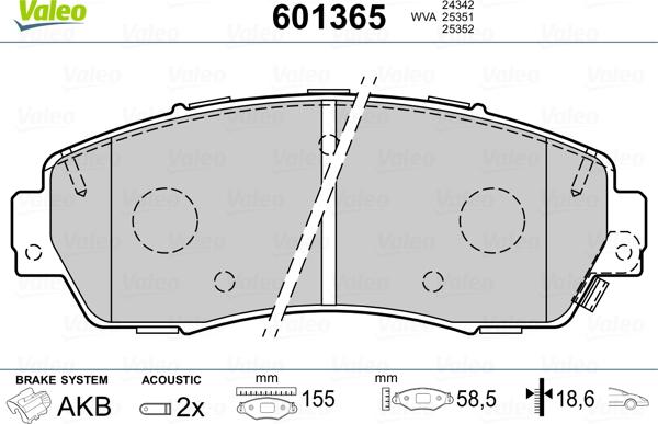 Valeo 601365 - Kit pastiglie freno, Freno a disco autozon.pro