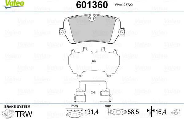 Valeo 601360 - Kit pastiglie freno, Freno a disco autozon.pro