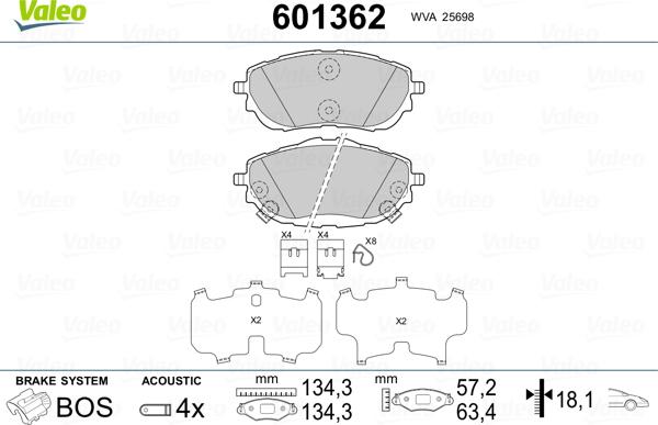 Valeo 601362 - Kit pastiglie freno, Freno a disco autozon.pro