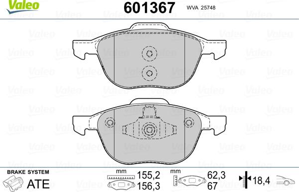 Valeo 601367 - Kit pastiglie freno, Freno a disco autozon.pro