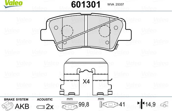 Valeo 601301 - Kit pastiglie freno, Freno a disco autozon.pro