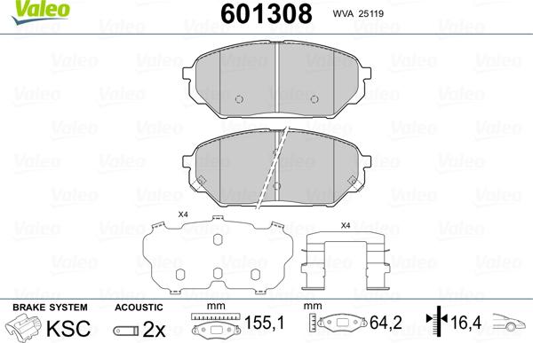 Valeo 601308 - Kit pastiglie freno, Freno a disco autozon.pro