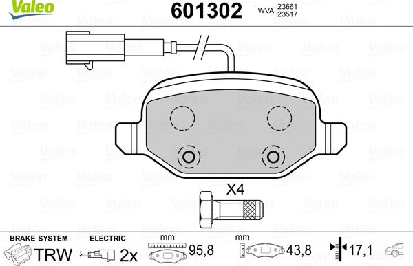 Valeo 601302 - Kit pastiglie freno, Freno a disco autozon.pro