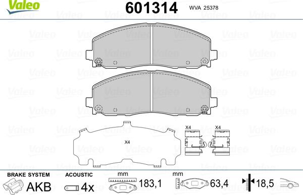 Valeo 601314 - Kit pastiglie freno, Freno a disco autozon.pro