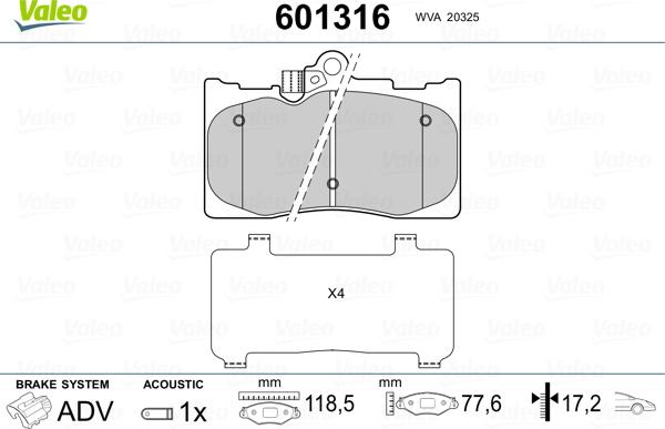 Valeo 601316 - Kit pastiglie freno, Freno a disco autozon.pro