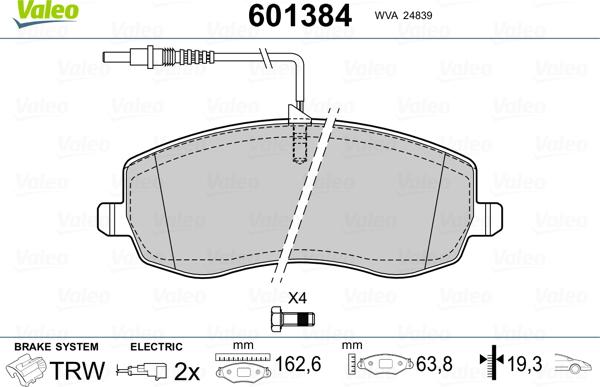 Valeo 601384 - Kit pastiglie freno, Freno a disco autozon.pro