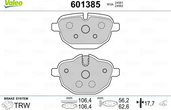 Valeo 601385 - Kit pastiglie freno, Freno a disco autozon.pro