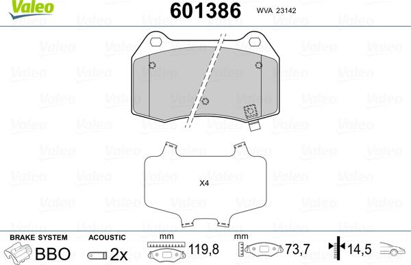 Valeo 601386 - Kit pastiglie freno, Freno a disco autozon.pro