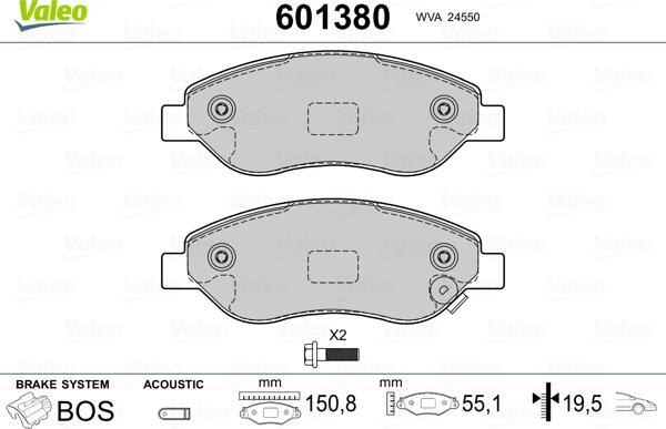 Valeo 601380 - Kit pastiglie freno, Freno a disco autozon.pro