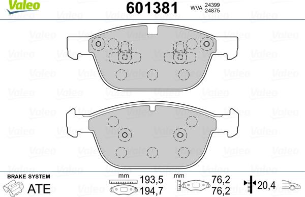 Valeo 601381 - Kit pastiglie freno, Freno a disco autozon.pro