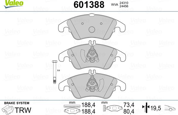 Valeo 601388 - Kit pastiglie freno, Freno a disco autozon.pro