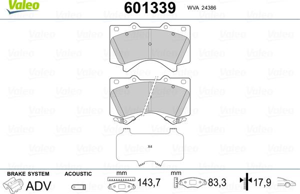 Valeo 601339 - Kit pastiglie freno, Freno a disco autozon.pro