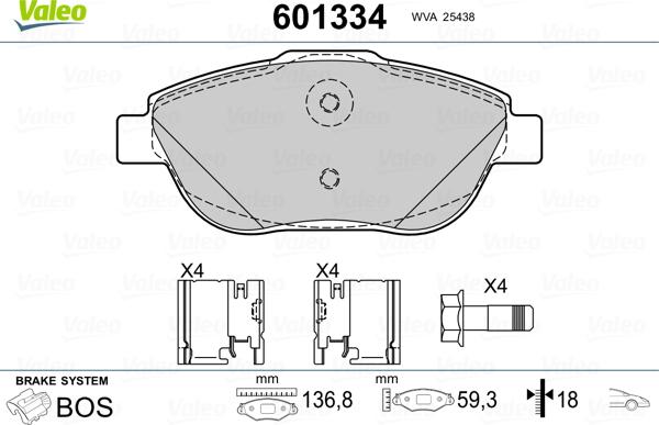 Valeo 601334 - Kit pastiglie freno, Freno a disco autozon.pro