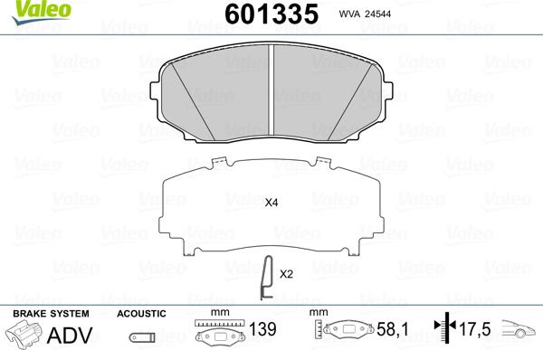 Valeo 601335 - Kit pastiglie freno, Freno a disco autozon.pro