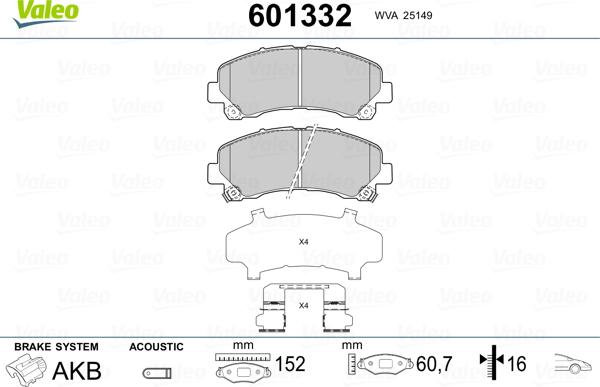 Valeo 601332 - Kit pastiglie freno, Freno a disco autozon.pro