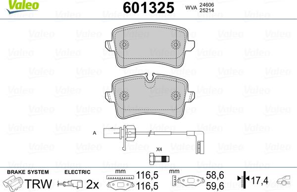 Valeo 601325 - Kit pastiglie freno, Freno a disco autozon.pro