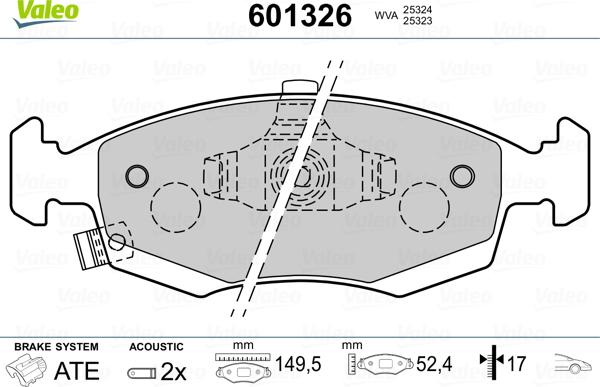 Valeo 601326 - Kit pastiglie freno, Freno a disco autozon.pro