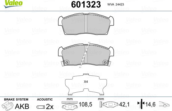 Valeo 601323 - Kit pastiglie freno, Freno a disco autozon.pro