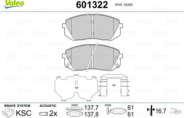 Valeo 601322 - Kit pastiglie freno, Freno a disco autozon.pro