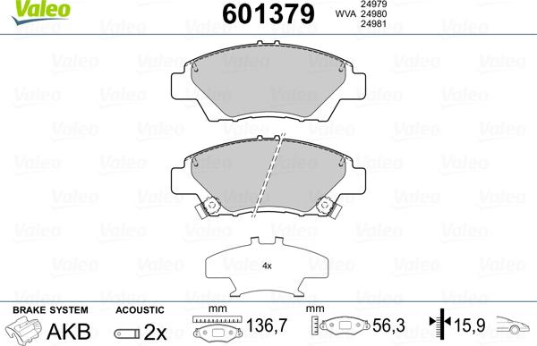 Valeo 601379 - Kit pastiglie freno, Freno a disco autozon.pro