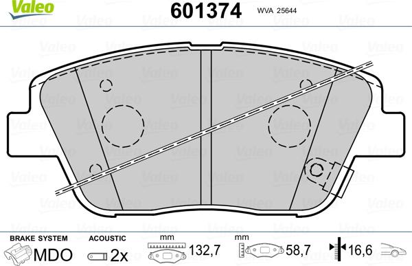 Valeo 601374 - Kit pastiglie freno, Freno a disco autozon.pro