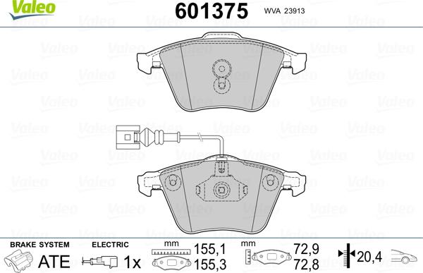 Valeo 601375 - Kit pastiglie freno, Freno a disco autozon.pro