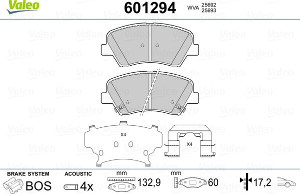 Valeo 601294 - Kit pastiglie freno, Freno a disco autozon.pro