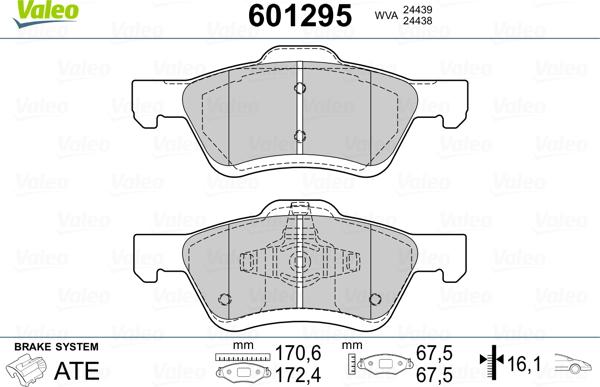 Valeo 601295 - Kit pastiglie freno, Freno a disco autozon.pro