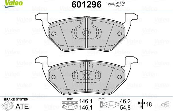 Valeo 601296 - Kit pastiglie freno, Freno a disco autozon.pro