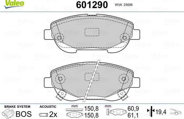 Valeo 601290 - Kit pastiglie freno, Freno a disco autozon.pro