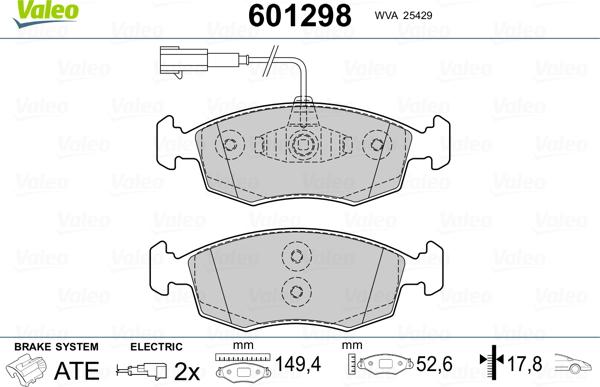 Valeo 601298 - Kit pastiglie freno, Freno a disco autozon.pro