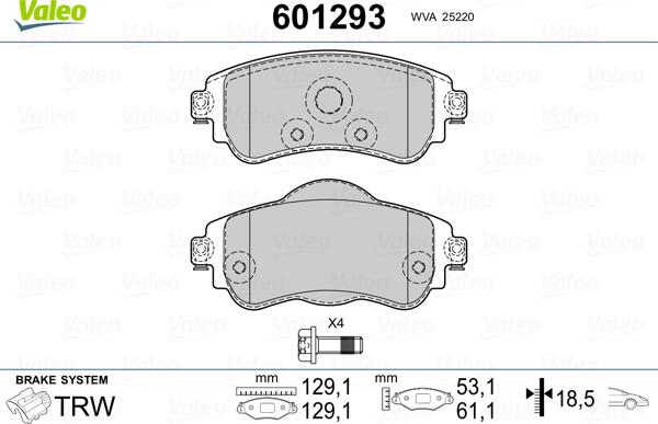 Valeo 601293 - Kit pastiglie freno, Freno a disco autozon.pro