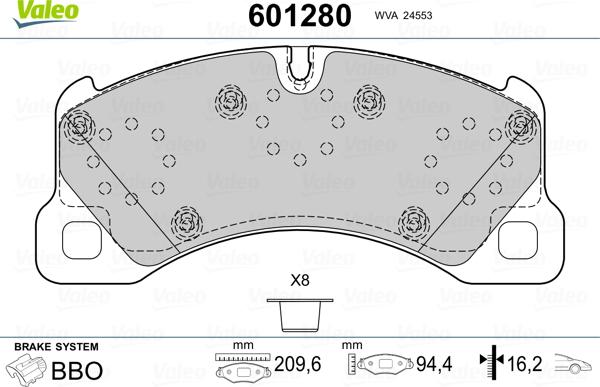 Valeo 601280 - Kit pastiglie freno, Freno a disco autozon.pro