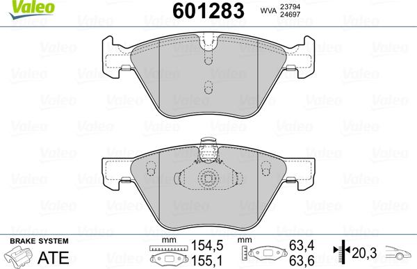 Valeo 601283 - Kit pastiglie freno, Freno a disco autozon.pro