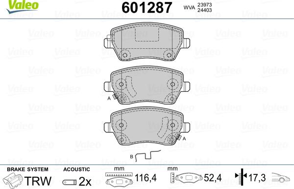 Valeo 601287 - Kit pastiglie freno, Freno a disco autozon.pro