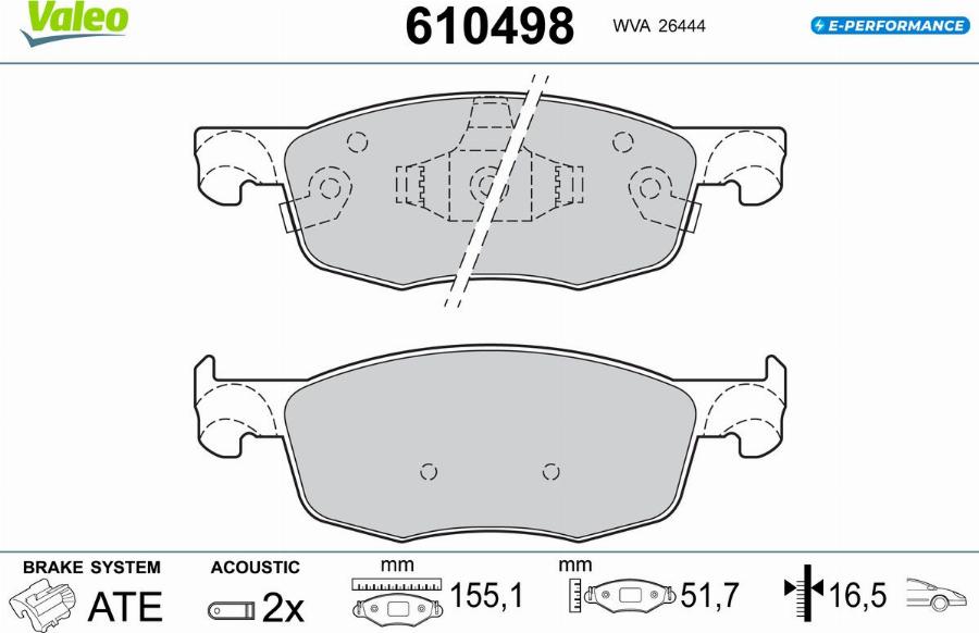 Valeo 610498 - Kit pastiglie freno, Freno a disco autozon.pro