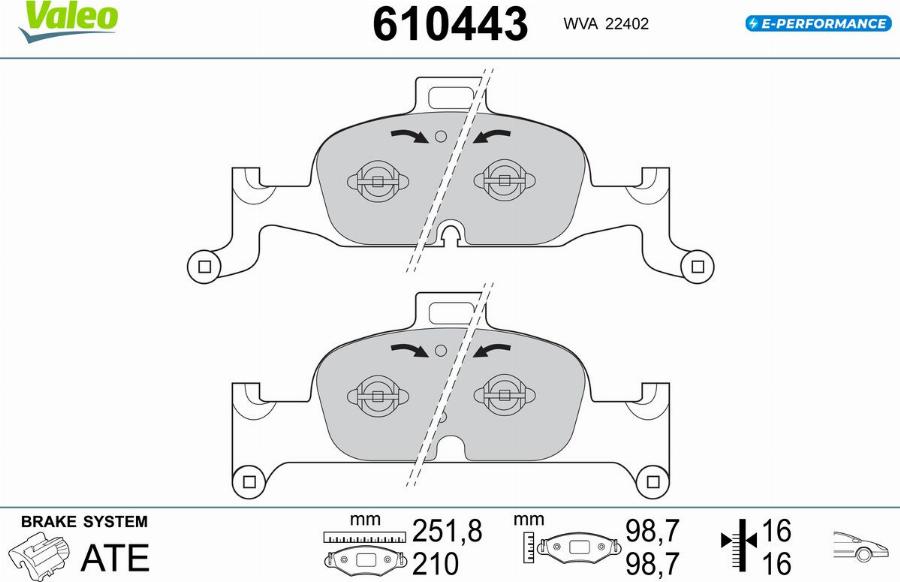 Valeo 610443 - Kit pastiglie freno, Freno a disco autozon.pro