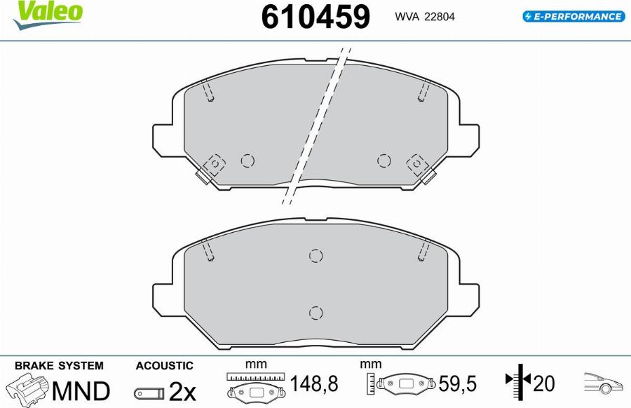 Valeo 610459 - Kit pastiglie freno, Freno a disco autozon.pro