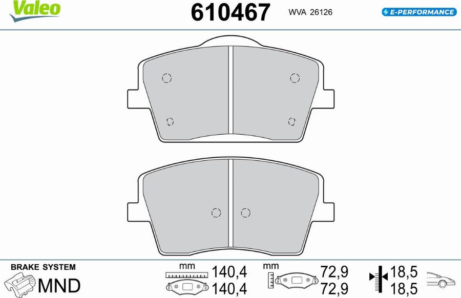 Valeo 610467 - Kit pastiglie freno, Freno a disco autozon.pro