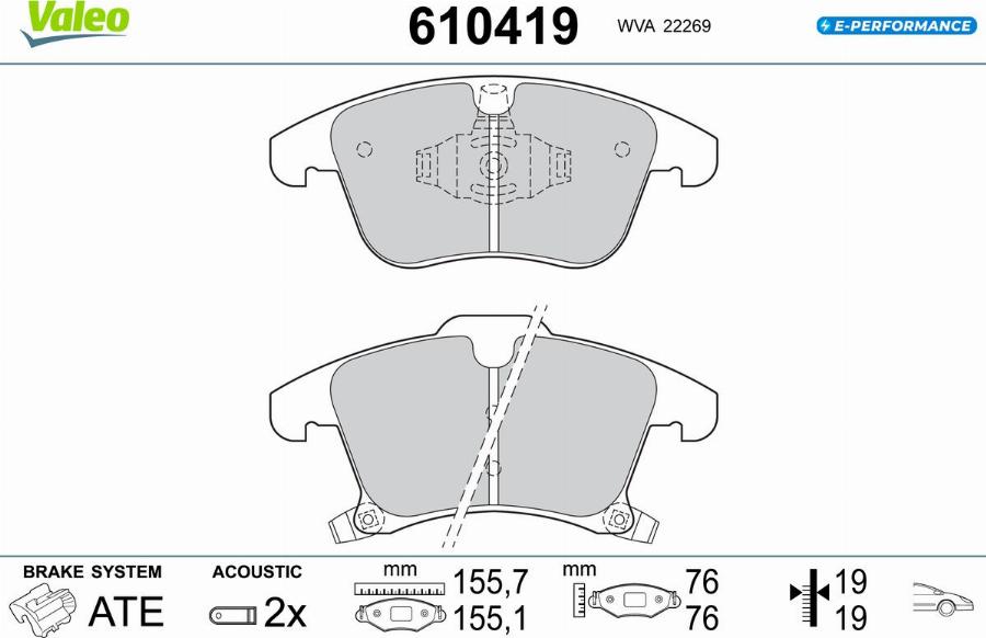 Valeo 610419 - Kit pastiglie freno, Freno a disco autozon.pro