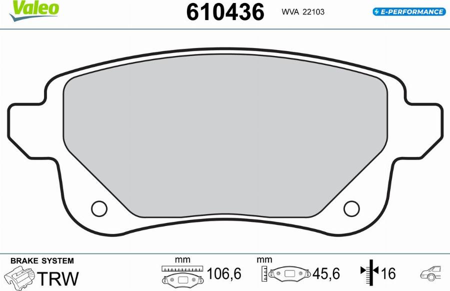 Valeo 610436 - Kit pastiglie freno, Freno a disco autozon.pro